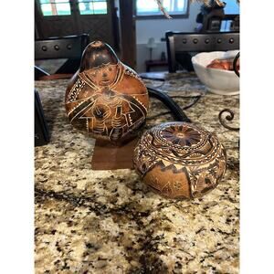 Hand-crafted Peruvian folk art carved gourd Set Of 2